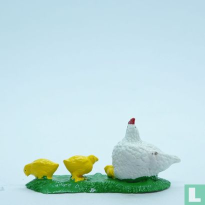 Poule (blanche) avec trois poussins - Image 2
