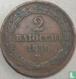 États pontificaux 2 baiocchi 1850 (V R) - Image 1
