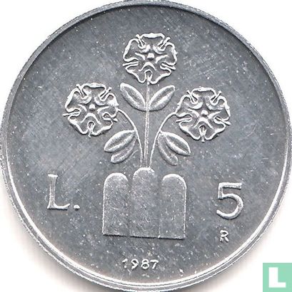 San Marino 5 lire 1987 "15th anniversary Resumption of Sammarinese coinage" - Afbeelding 1