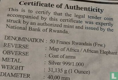 Rwanda 50 francs 2009 (kleurloos - zonder privy merk) "Elephant" - Afbeelding 3