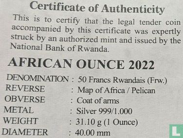 Rwanda 50 francs 2022 "African pelican" - Afbeelding 3