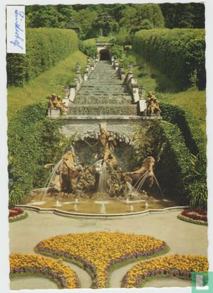 Königsschloss Linderhof Kaskade mit Neptunbrunnen Fontane The Royal Castle Ettal Postcard [Sticker By Original Owner] - Bild 1