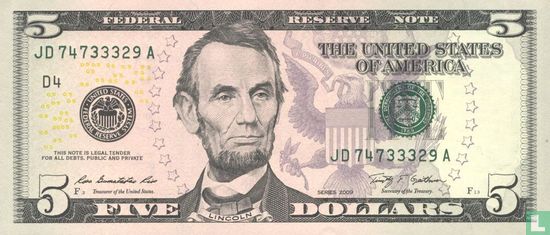 United States 5 dollars 2009 D - Image 1
