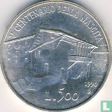Italië 500 lire 1990 "500th anniversary Birth of Tiziano Vecellio" - Afbeelding 1