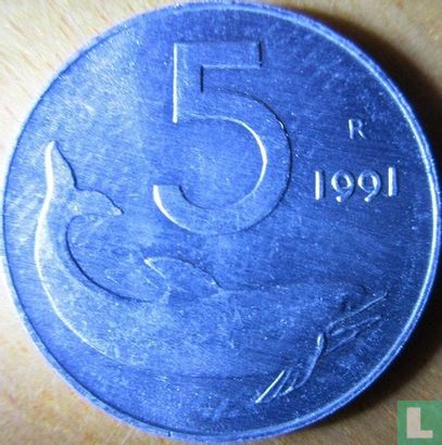 Italië 5 lire 1991 - Afbeelding 1