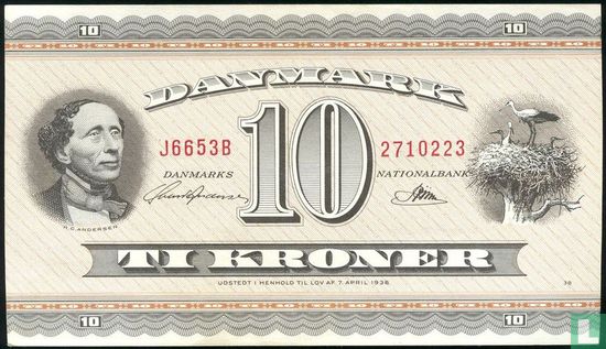 Danemark 10 couronnes (préfixe J5-K9, Andersen & Riim) - Image 1