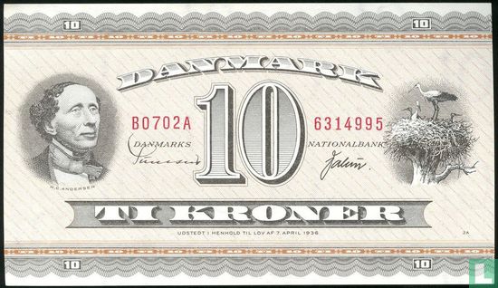 Dänemark 10 Kronen (Präfix A9-B9, Sunesen & Valeur) - Bild 1