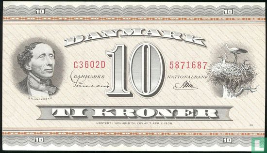 Dänemark 10 Kronen (Präfix F9-G3, Signatur 2) - Bild 1