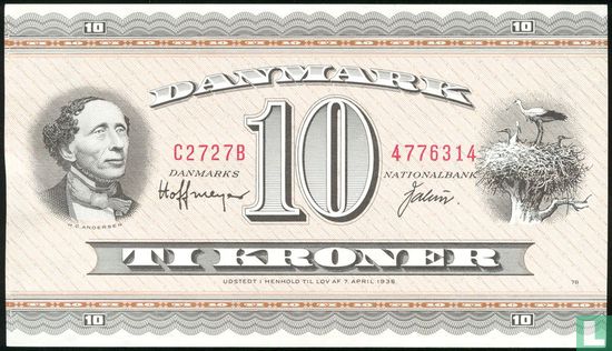 Denmark 10 kroner (prefix C0-C3, Hoffmeyer & Valeur) - Image 1