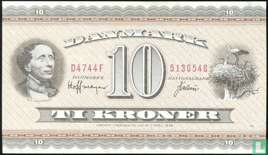 Denmark 10 kroner (prefix D0-D5, Hoffmeyer & Valeur) - Image 1