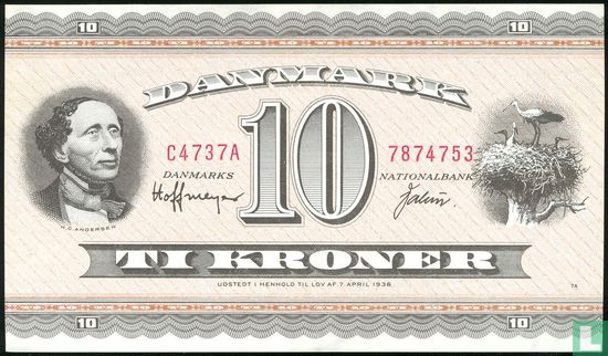 Dänemark 10 Kronen (Präfix C4-C9, Hoffmeyer & Valeur) - Bild 1