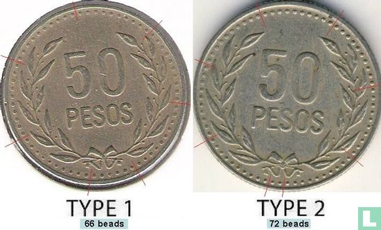 Colombia 50 pesos 1989 (type 2) - Image 3