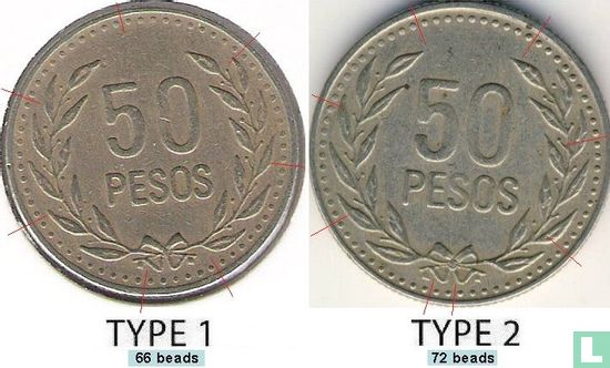 Colombie 50 pesos 1989 (type 1) - Image 3