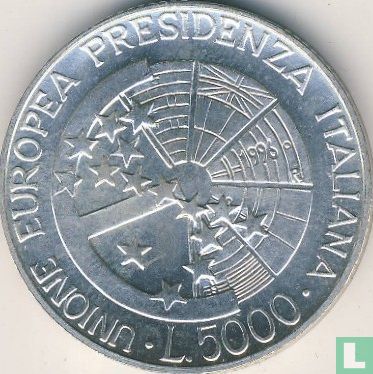 Italië 5000 lire 1996 "Italian Presidency of the European Union" - Afbeelding 1