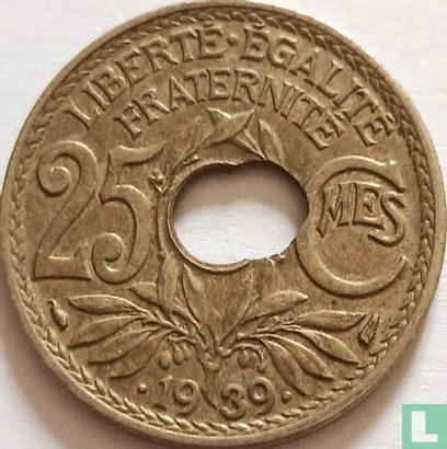 France 25 centimes 1939 (misstrike) - Image 1