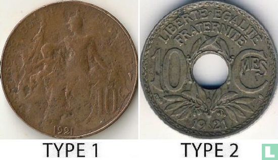 France 10 centimes 1921 (type 2 - petit trou) - Image 3