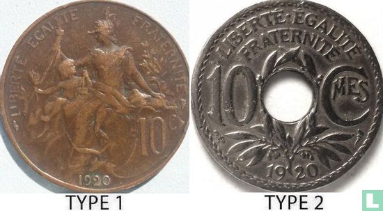 France 10 centimes 1920 (type 2 - petit trou) - Image 3
