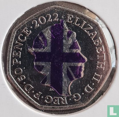 United Kingdom 50 pence 2022 (coloured - Union Jack) "70th anniversary Accession of Queen Elizabeth II - Portrait" - Image 1