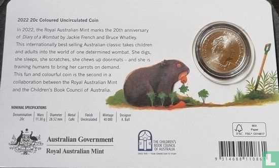 Australien 20 Cent 2022 (Coincard) "20th anniversary Publication of Diary of a Wombat" - Bild 2