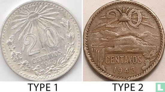 Mexiko 20 Centavo 1943 (Typ 2) - Bild 3