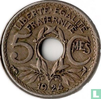Frankrijk 5 centimes 1924 (hoorn des overvloeds) - Afbeelding 1