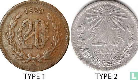 Mexiko 20 Centavo 1920 (Typ 2) - Bild 3