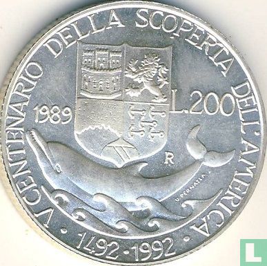 Italië 200 lire 1989 "Christopher Columbus - 500th anniversary Discovery of America" - Afbeelding 1