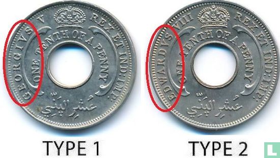 Britisch Westafrika 1/10 Penny 1936 (ohne Münzzeichen - Typ 1) - Bild 3