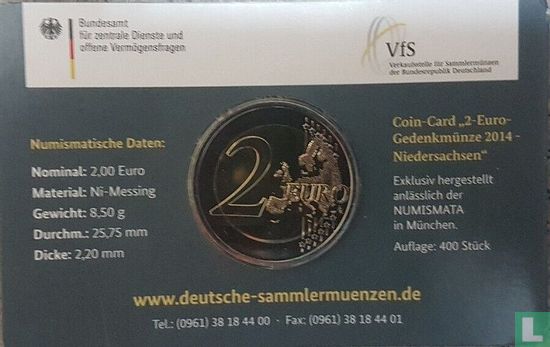 Allemagne 2 euro 2014 (coincard - D) "Niedersachsen" - Image 2