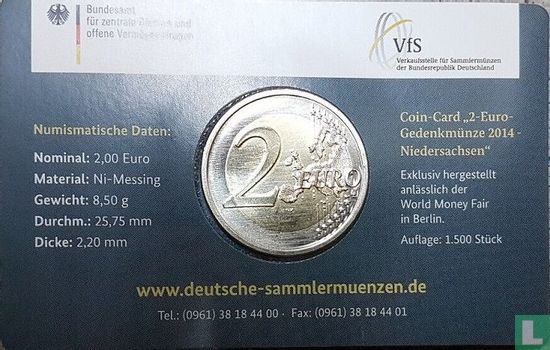 Deutschland 2 Euro 2014 (Coincard - A) "Niedersachsen" - Bild 2