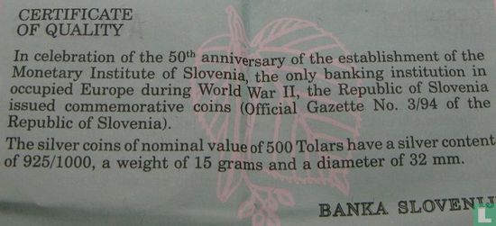 Slovenië 500 tolarjev 1994 (PROOF) "50th anniversary Monetary Institute of Slovenia" - Afbeelding 3