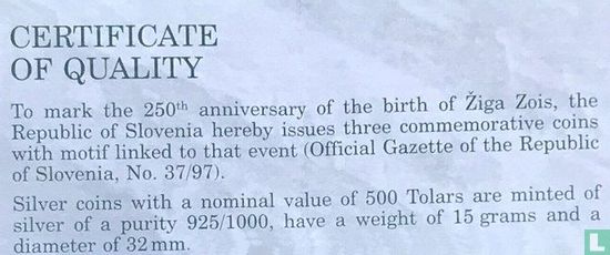Slovenië 500 tolarjev 1997 (PROOF) "250th anniversary Birth of Žiga Zois" - Afbeelding 3