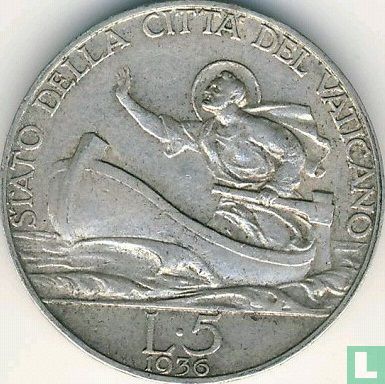 Vatican 5 lire 1936 - Image 1