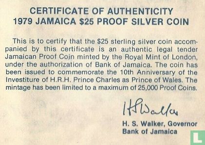 Jamaica 25 dollars 1979 (PROOF) "10th anniversary Investure of Prince Charles" - Image 3