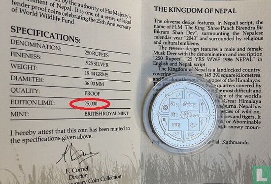 Nepal 250 rupees 1986 (VS2043 - PROOF) "25th anniversary World Wildlife Fund" - Image 3