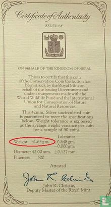 Nepal 50 rupees 1974 (VS2031) "Red panda" - Afbeelding 3