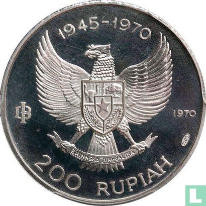 Indonesië 200 rupiah 1970 (PROOF) "25th anniversary of Independence" - Afbeelding 1
