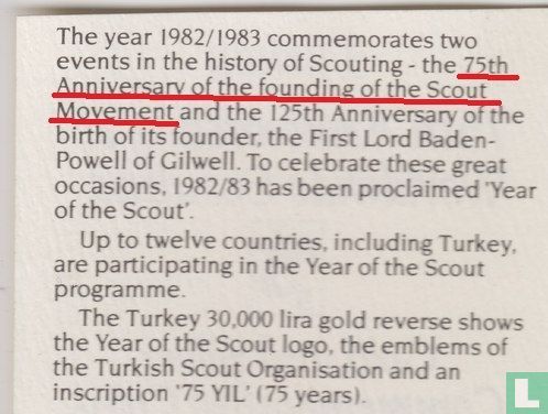 Turquie 3000 lira 1982 (BE - sans marque d'atelier) "75th anniversary Founding of the scout movement" - Image 3