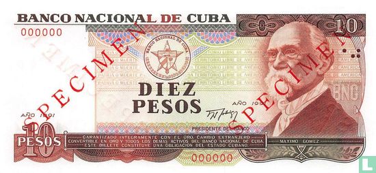Kuba 10 Pesos 1991 Exemplar - Bild 1