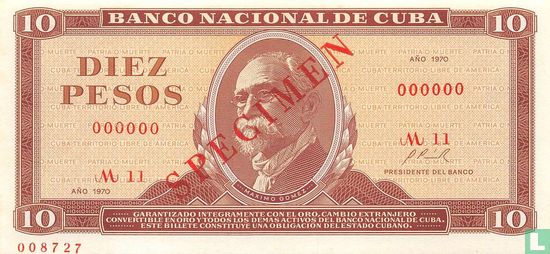 Cuba 10 Pesos 1970 Specimen - Afbeelding 1
