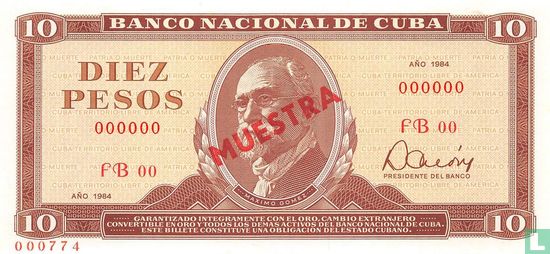 Cuba 10 Pesos 1984 Specimen - Image 1