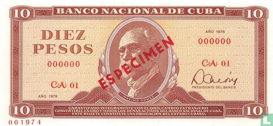 Cuba 10 Pesos 1978 Specimen - Image 1