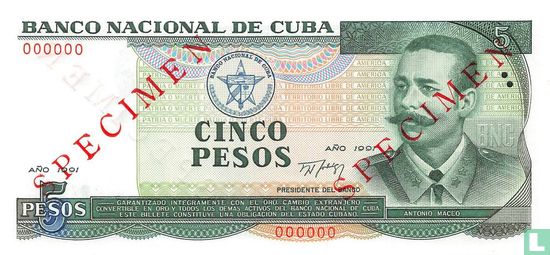 Cuba 5 Pesos 1991 Specimen - Image 1