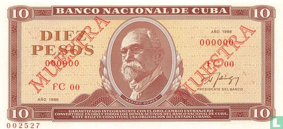 Cuba 10 Pesos 1986 Specimen - Image 1