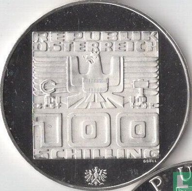 Austria 100 schilling 1975 (PROOF - eagle) "1976 Winter Olympics in Innsbruck - Olympic rings" - Image 2