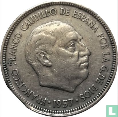 Spain 5 pesetas 1957 (66 - misstrike) - Image 2