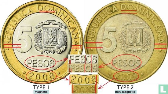Dominikanische Republik 5 Peso 2008 (Typ 2) - Bild 3