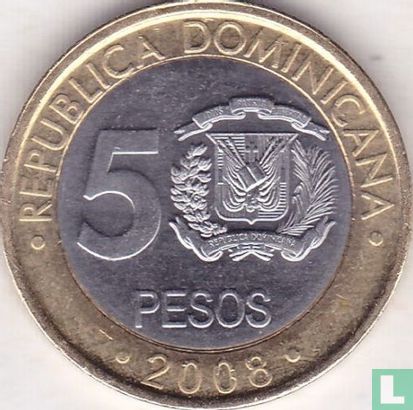 Dominican Republic 5 pesos 2008 (type 1) - Image 1