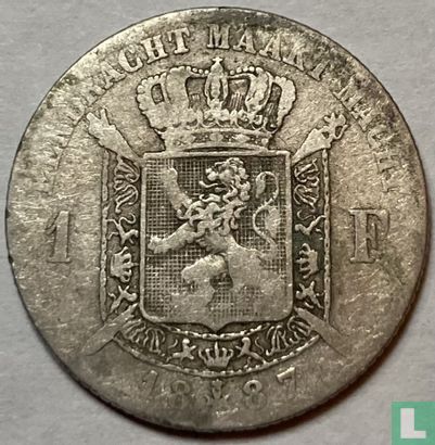 Belgium 1 franc 1887 (I. WIENER) - Image 1