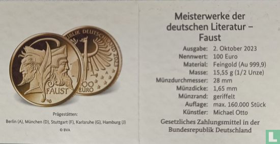 Allemagne 100 euro 2023 (J) "Masterpieces of German literature - Faust" - Image 3